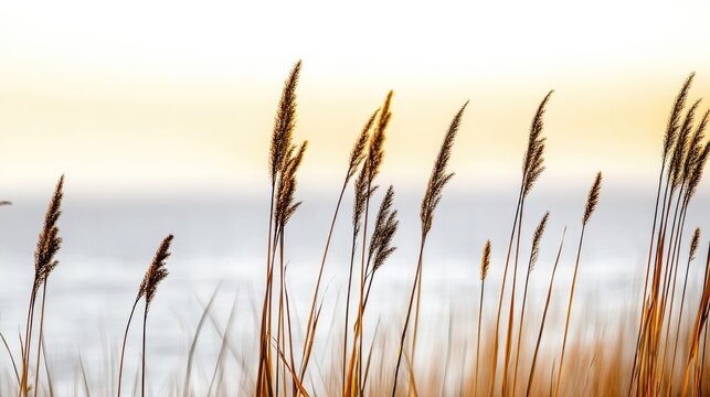 Windy day with golden veldt grass and approaching fog - nature and tranquility scene for background or design