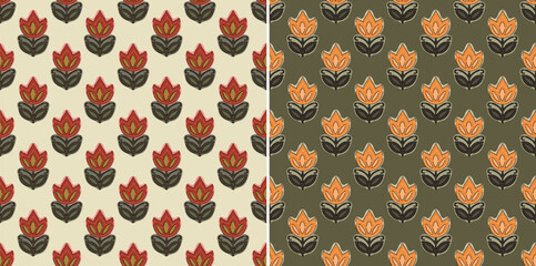 Premium Ikat Kalamkari Lotus Block Print Vector Repeat Traditional Abstract Pattern