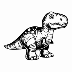 Cute cartoon dinosaur character posing playfully against a white background, representing childhood joy and imagination in art and design.