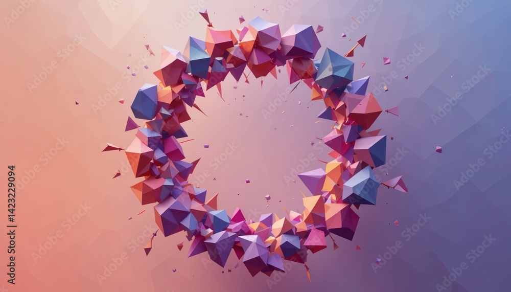 Poster dynamic geometric shapes display abstract art installation digital creation vibrant color palette ae