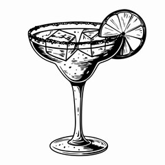 Illustration of a Margarita Glass with Ice and Lime Slice Against a Clean Background, Representing Refreshment and Celebration