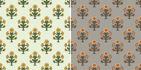 Floral Damask Batik Kalamkari Block Print Ethnic Vector Repeat Pattern