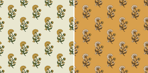 Ethnic Damask Floral Motif Kalamkari Block Print Repeat Vector Pattern