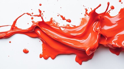A splash of red paint on a white background. The red paint is splattered and dripping, creating a sense of movement and energy