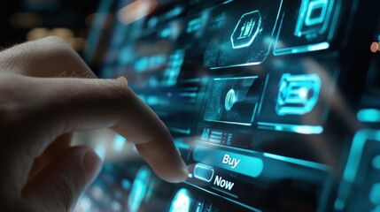 Engaging in the digital marketplace pressing buy now for swift transaction