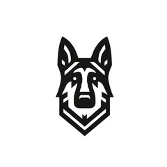 German Shepherd Logo, Bold Black Lines, Dog Head Vector Style