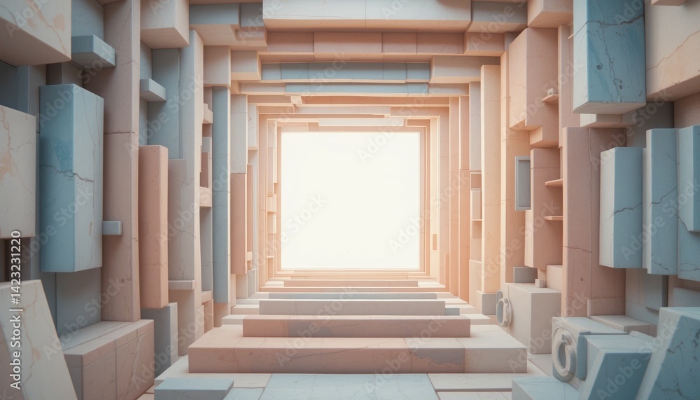 Poster exploring abstract architecture digital space 3d visualization minimalist design perspective view mo