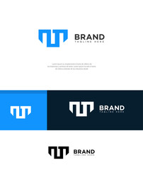 Modern M Monogram Logo Design Blue, White, Black Variations