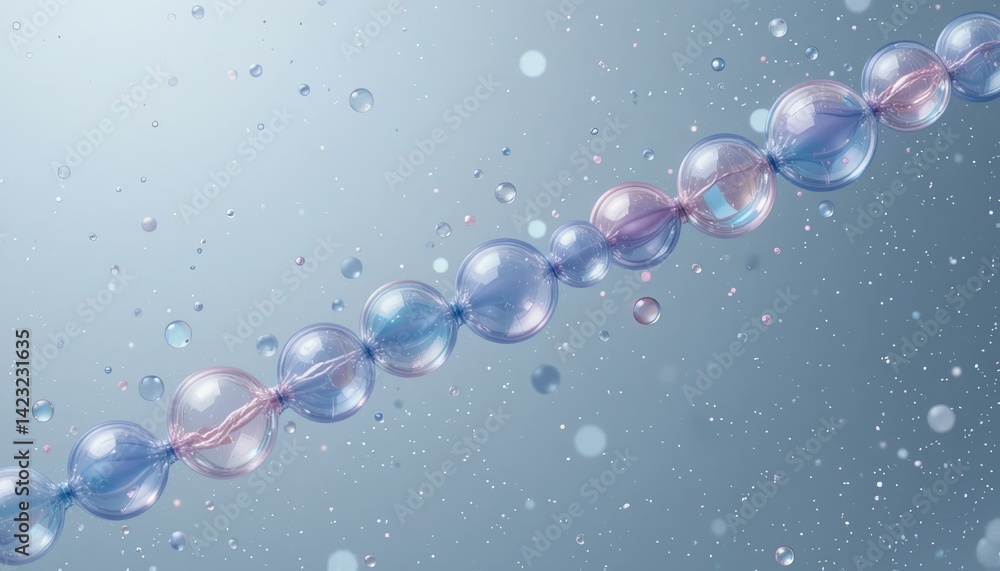 Poster exploring microscopic structures of colorful bubbles laboratory setting digital artwork abstract env