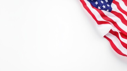 Obraz premium American flag draped in the corner over a clean white background with copy space.