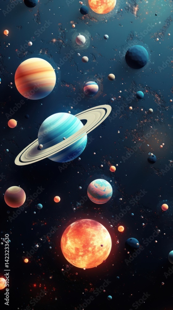 Wall mural planets in space pattern planet astronomy universe.