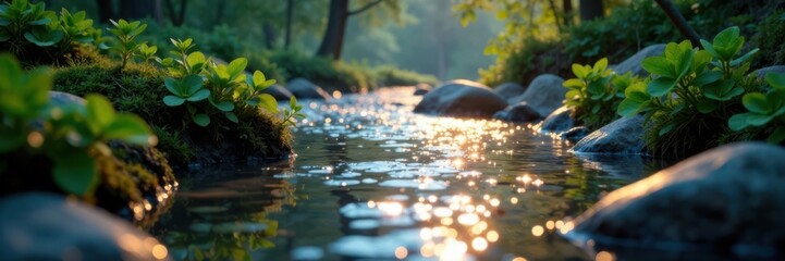 River With Glowing Water Plants