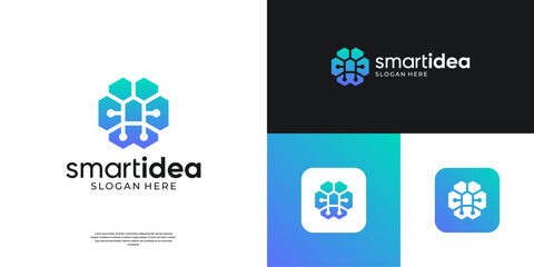 Abstract letter A icon logo with brain symbol vector illustration.