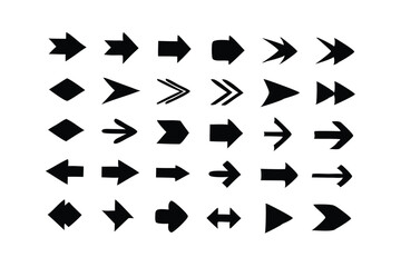 A comprehensive collection of black arrows vector elements in various directions and styles for user interface designs and infographics