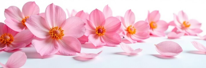 Fototapeta premium Delicate flower petals on a crisp white background, floral, isolated, still life
