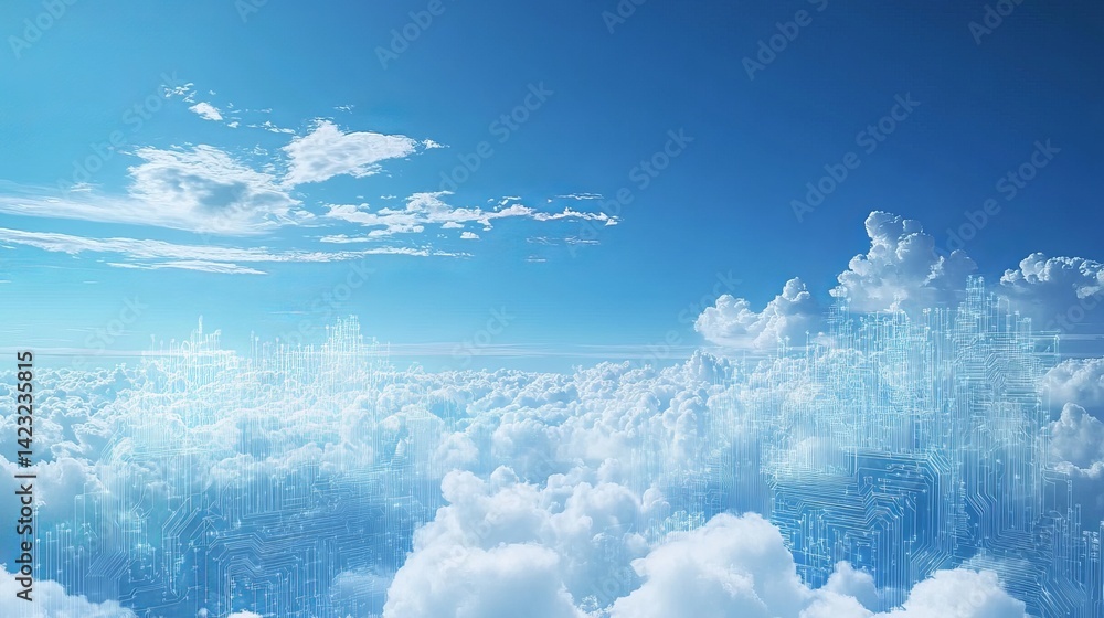 Aufkleber abstract cloud computing digital network technology sky image web data blue wire white light clean