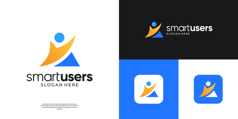 People icon logo. Abstract human with letter A shape logo vector illustration.