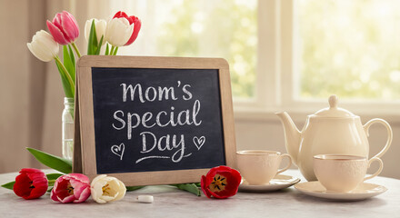 Breakfast Table with Mother’s Day Message and Spring Flowers