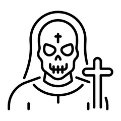 A linear style icon of an evil nun holding a cross sign 
