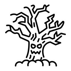 A line style icon of a haunted tree 