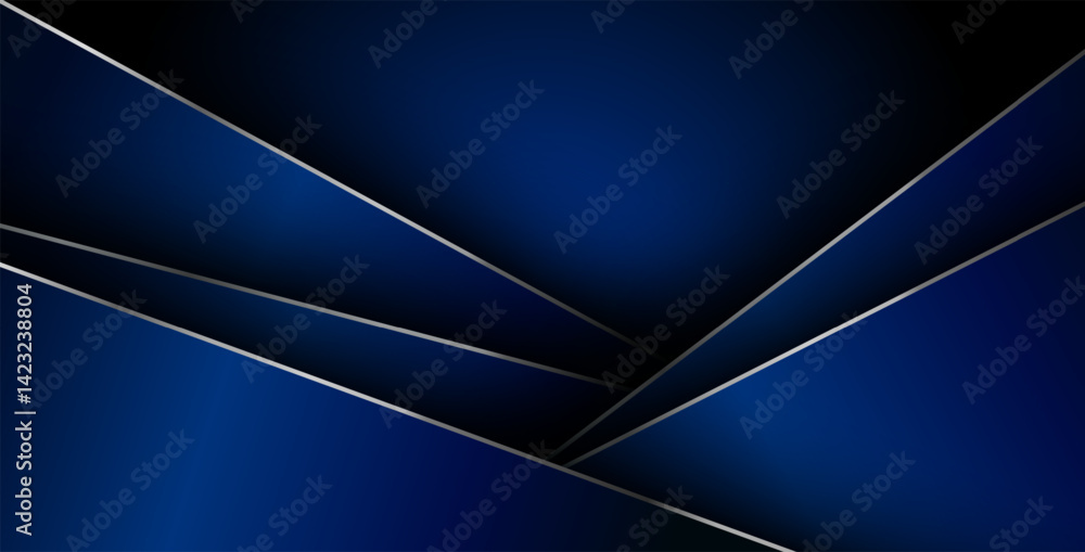 Wall mural blue gradient color with silver list geometric triangle vector background overlap layer on black spa
