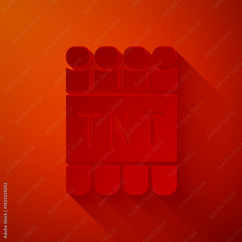 Aufkleber paper cut detonate dynamite bomb stick and timer clock icon isolated on red background. time bomb - 