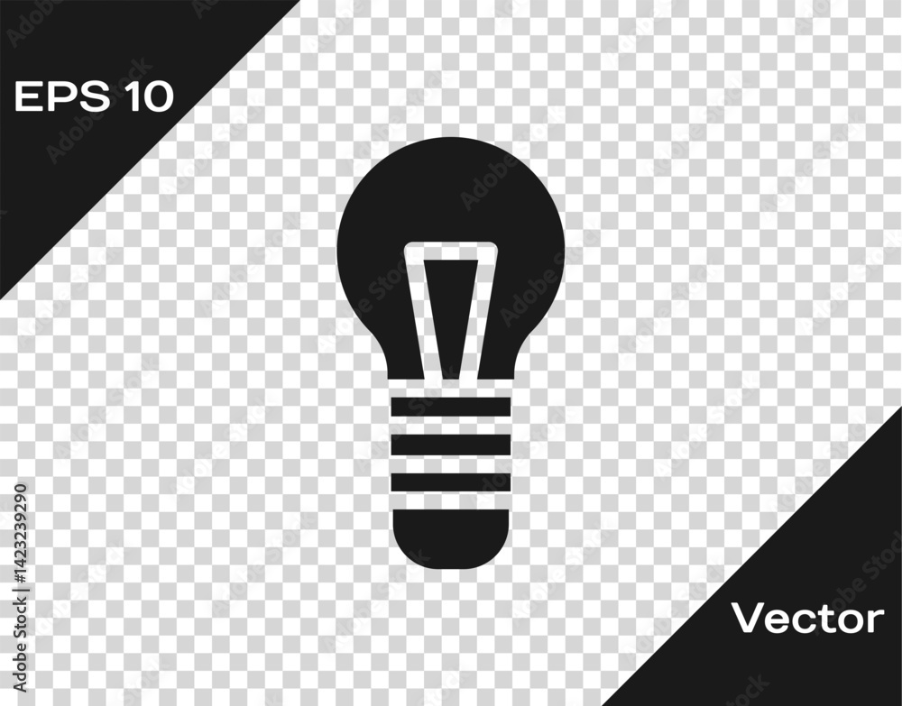Poster black light bulb with concept of idea icon isolated on transparent background. energy and idea symbo