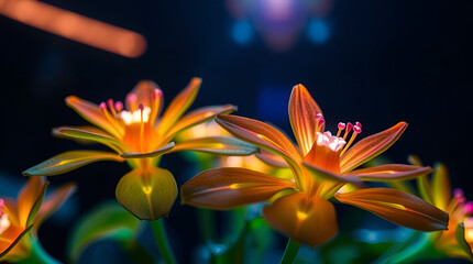 Close-up of delicate white flowers with feathery petals and vibrant yellow centers, beautifully contrasted against a dark, blurred background, showcasing the elegance of nature’s fine detail.

