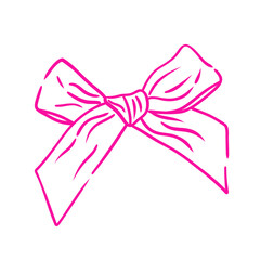 Hand drawn line vintage girly decor. Aesthetic elegant girly pink bow. Coquette bow. Trendy element for Valentine day and wedding, christmas.