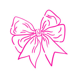 Coquette bow. Aesthetic elegant girly pink bow. Hand drawn vintage girly decor. For Valentine day and wedding, christmas cards.