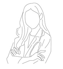 woman doctor in white coat standing with arms folded on her chest