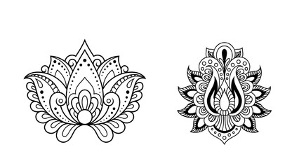 Traditional Indian henna design isolated on white background. Elegant mehndi artwork perfect for weddings, festivals, and cultural themes in design and illustration projects