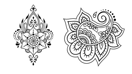 Traditional Indian henna design isolated on white background. Elegant mehndi artwork perfect for weddings, festivals, and cultural themes in design and illustration projects