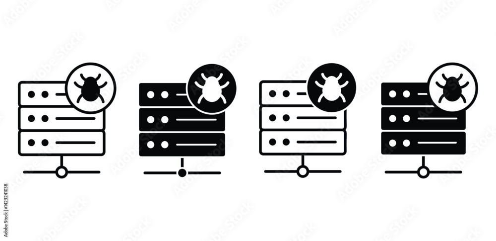 Aufkleber bug server icon set black and white glyph illustrations of a server with a bug vector design
