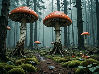 A Magical Forest of Giant Mushrooms