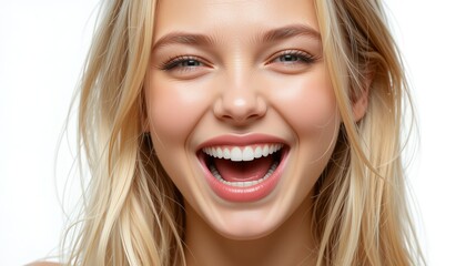 Smiling Blonde Woman with Wavy Hair &ndash; Close-Up Portrait with Natural Expression
