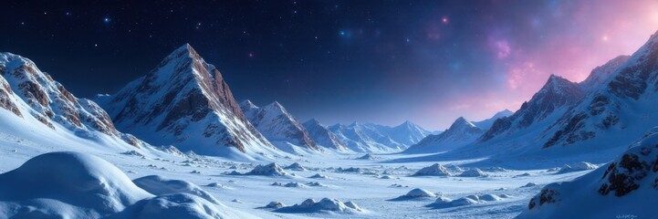 Snowy asteroid landscape in outer space with stars and galaxies , galaxy, cosmos