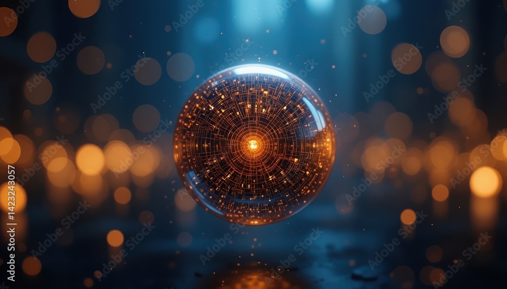 Poster illuminating quantum sphere digital realm abstract art futuristic environment close-up view science 