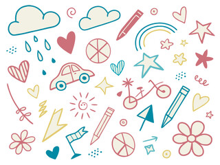 Colorful Hand-Drawn Doodle Icons Set – Fun Sketch Elements for Kids & Creativity © VENANCIO