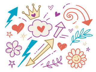 Colorful Hand-Drawn Doodle Icons Set 