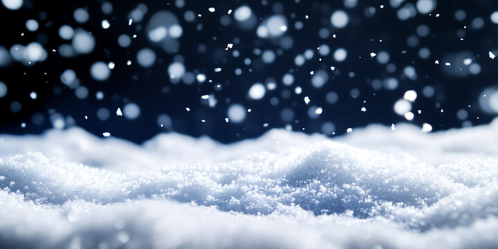 Close-up of pristine snowflakes gently falling on a soft snowy surface creating a serene winter scene