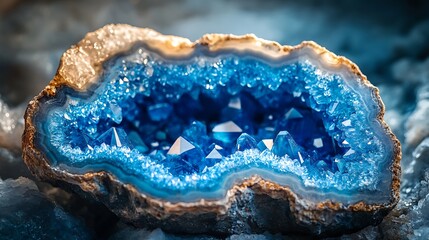 Obraz premium Blue Geode Crystal Formation Close-up Mineral Stone