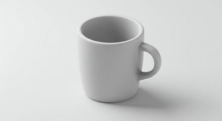 Simple, Matte White Ceramic Mug on a Plain White Surface, Minimalist Design