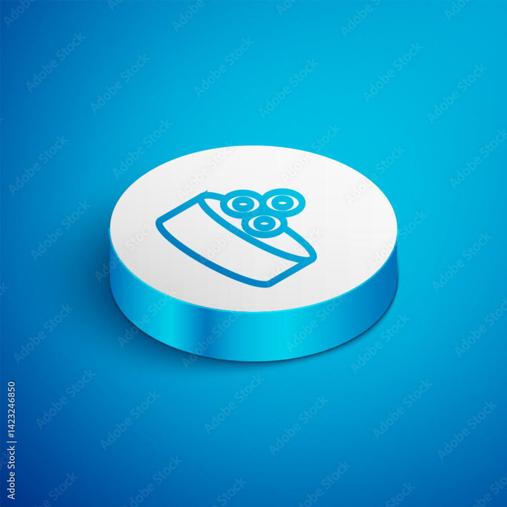 Poster isometric line tin can with caviar icon isolated on blue background. white circle button. vector.