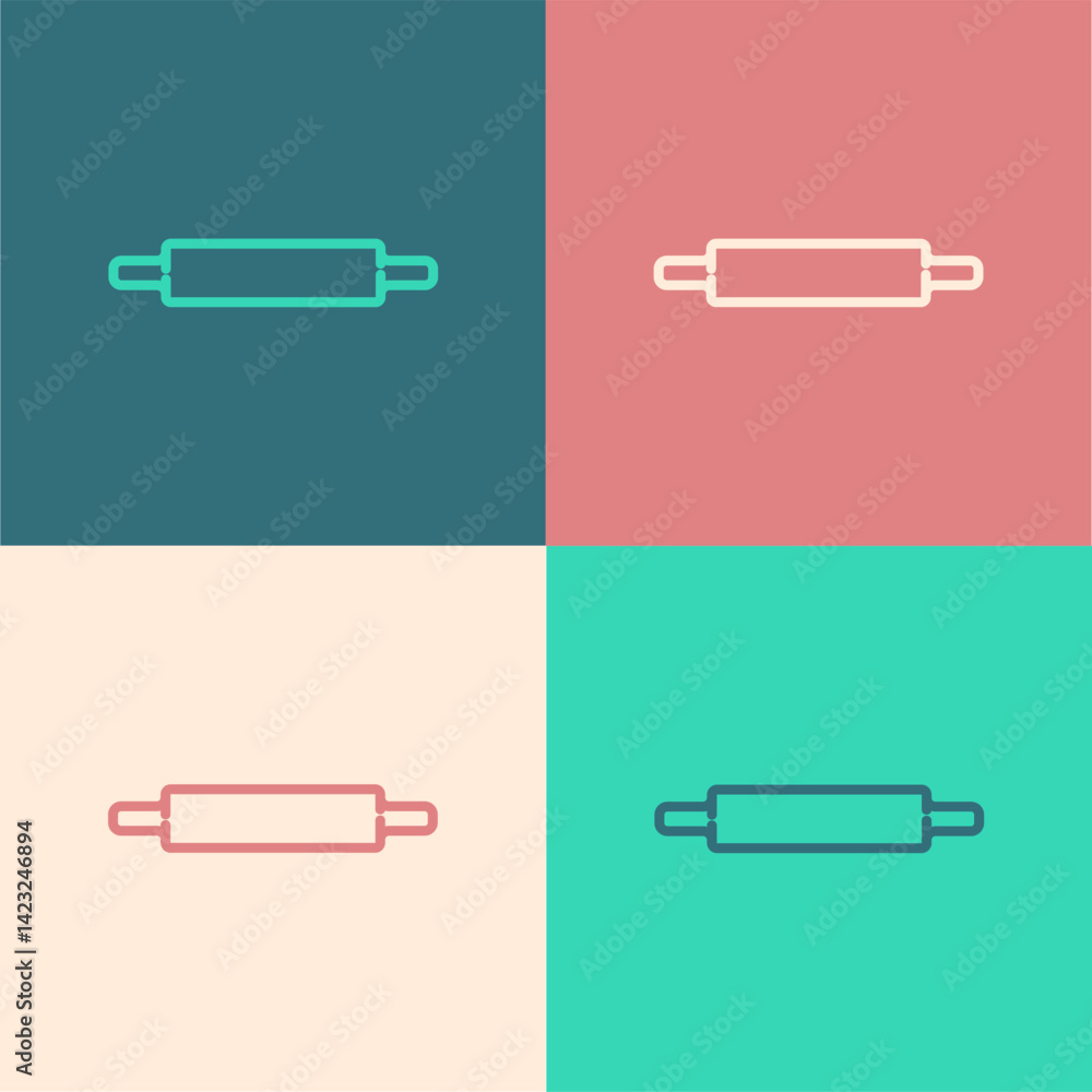 Poster pop art line rolling pin icon isolated on color background. vector