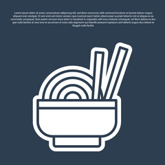 Blue line Asian noodles in bowl and chopsticks icon isolated on blue background. Street fast food. Korean, Japanese, Chinese food. Vector