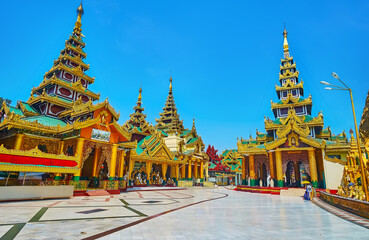 Walk along the Western side of Shwedagon Pagoda, Yangon, Myanmar