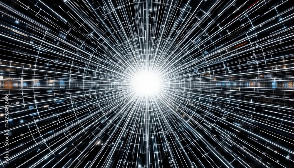 Poster dynamic light burst action abstract visuals digital artwork high-tech environment close-up viewpoint