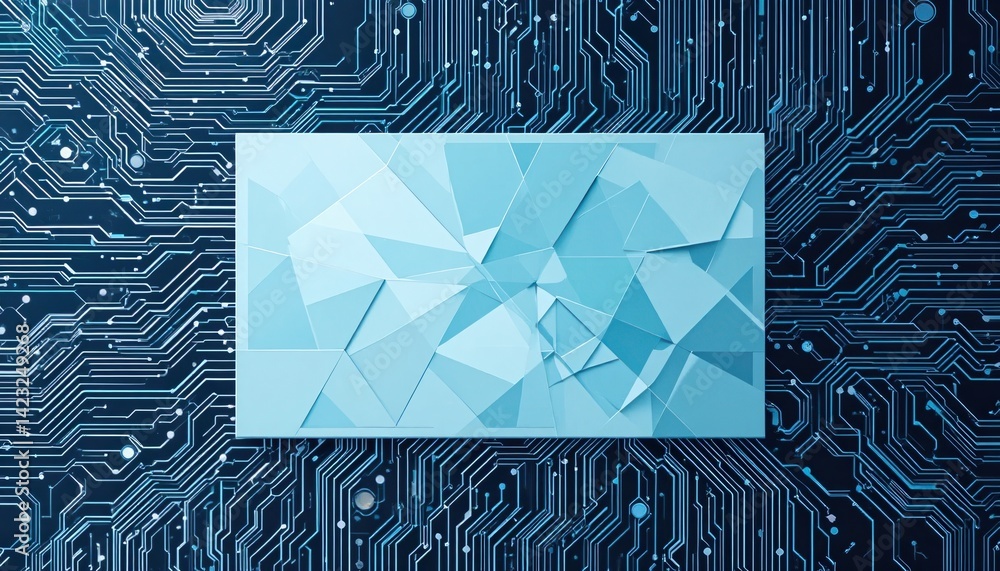 Poster dynamic abstract composition of digital geometric shapes virtual environment graphic design technolo