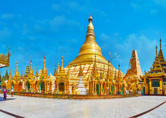 Panorama with Shwedagon main pagoda, Yangon, Myanmar